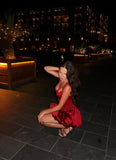 Vintage Burgundy Satin Spaghetti Strap Short A-Line Party Dress Cocktail Dress Homecoming Dress HZ1024