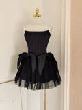 Retro Black A-line Strapless Lace-up Homecoming Dresses Short Satin 16th Birthday Dress HZ1024