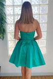 Fashion Green Pockets Design Prom Dress Short Strapless Homecoming Dress HZ1024