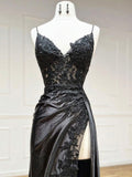 Wine Red Satin with Lace Formal Dress, Wine Red Evening Dress Prom Dress HZ1024