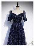 Navy Blue Tulle Simple Prom Dress, A-line Navy Blue Tulle Evening Dress HZ1024