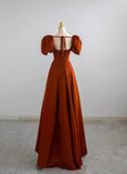 A-line Satin Short Prom Dress Party Dress, Satin Short Sleeves Evening Dress HZ1024