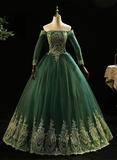 Off the Shoulder Dark Green Formal Dress, Dark Green Tulle Party Dress Evening Dress HZ1024