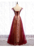 Gradient Wine Red Tulle Sweetheart A-Line Prom Dress, Charming Formal Dress HZ1024