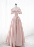 Pink Satin Sweetheart with Bow Party Dress, Pink Long Prom Dress HZ1024