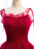 A-Line Long Spaghetti Strap Prom Dresses, Cute Layers Tulle Evening Dresses HZ1024