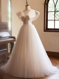 Beautiful Champagne Long Prom Dresses, A-Line Princess V-Neck Bow Sleeveless Backless Formal Dresses HZ1024