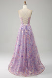Light Purple A-Line Spaghetti Straps Long Prom Dress with Appliques HZ1024