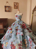 A-line Strapless Tulle Floral Tiered Evening Dress HZ1024