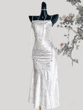 White Elegant Chinese Classical Spaghetti Strap Sleeveless Tea Dress HZ1024