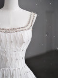 White A-line Spaghetti Straps Sleeveless Tulle Long Simple Evening Dresses HZ1024
