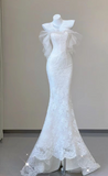 Ivory Mermaid Strapless Strapless Lace Long Prom Dresses HZ1024
