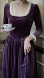 Elegant Purple Velvet A-Line Long Sleeve Maxi Dress HZ1024