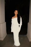 Women's Off-the-shoulder Hollow Knit Long Sleeve Bodycon Dress HZ1024
