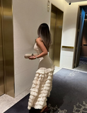 Ivory A-line halterneck tiered cake dress prom dress HZ1024