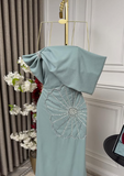 Elegant Mermaid Off Shoulder Blue Beaded Formal Prom Gown Evening Dress HZ1024
