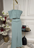 Elegant Mermaid Off Shoulder Blue Beaded Formal Prom Gown Evening Dress HZ1024
