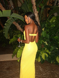 Sexy Yellow Strapless Lace Mermaid Floor Length Ball Gown Evening Dress HZ1024