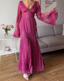 Retro Purple A-line V-neck Long Sleeve Lace Prom Dress HZ1024