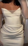 White V-neck Off-shoulder Mermaid Satin Long Ball Gown Wedding Dress HZ1024