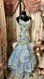 Ink Painting Elegant Mermaid Halter Neck Tulle Floor Length Ball Gown Evening Dress HZ1024