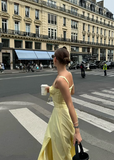 Chic Yellow A-line Strap Slit Ankle-Length Ball Gown HZ1024
