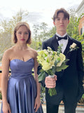 Charming Lavender Sweetheart Neck Strapless Satin Floor Length Formal Prom Gown Evening Dress HZ1024