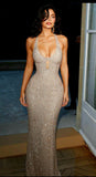 Shiny Silver Mermaid Halter Neck Low Neck Formal Prom Dress Evening Gown HZ1024