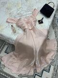 Elegant pink A-line strapless front slit floor-length ball gown evening dress HZ1024