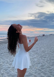 Simple White A-line Off-the-shoulder Sleeveless Strapless Short Homecoming Dress HZ1024