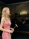 Pretty Pink Spaghetti Strap Slit Birthday Party Dress Prom Dress HZ1024
