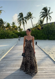 Sexy Flowy Leopard Print Spaghetti Strap Floor Length Party Dress Evening Gown HZ1024