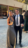 Elegant Gray Halter Neck Low Cut Backless Satin Formal Prom Dress Evening Gown HZ1024