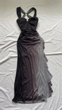 Sexy Black Strap Sweetheart Neck Chiffon Ball Gown Evening Dress HZ1024