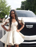 Chic Ivory Tutu Off-the-shoulder Bow Mini Homecoming Dress HZ1024