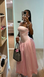 Sexy Pink A-line Strapless Long Ball Gown Evening Dress HZ1024