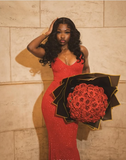 Sexy Red Strap Deep V Neck Sequin Mermaid Floor Length Ball Gown Evening Dress HZ1024