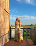 Simple satin green off-shoulder slit long prom dress bridesmaid dress HZ1024