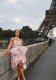Chic Pink Strapless Bow Irregular Skirt Short Prom Dress Evening Gown HZ1024