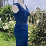 Vintage Navy Strapless Sleeveless Ruffled Mermaid Tulle Ball Gown Evening Dress HZ1024
