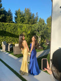 Elegant Champagne Straps Sweetheart Neck Backless Satin Formal Long Prom Dress Bridesmaid Dress HZ1024