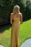 Spaghetti Strap Satin Sleeveless Slit Ankle-Length Prom Dress Bridesmaid Dress HZ1024