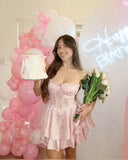 Sweetheart Pink Strapless Mini Birthday Party Dress Homecoming Dress HZ1024
