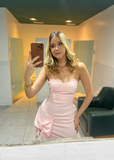 Sweetheart Neck Strapless Pink Bodycon Bow Mini Party Dress Homecoming Dress HZ1024