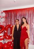 Shiny Spaghetti Strap Sleeveless Sequin Slit Long Prom Dress Evening Dress HZ1024