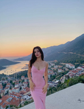 Mermaid Spaghetti Strap Simple Pink Sleeveless Long Prom Dress Evening Dress HZ1024