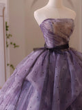 Dreamy Purple A-line Strapless Tulle Long Prom Dress Princess Dress HZ1024