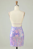 Chic Light Purple Sequin Lace-up Design A-line Spaghetti Strap Homecoming Dress HZ1024