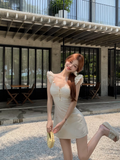 New Fashion Light Blue Floral Design A-line Sleeveless Short Floral Dress HZ1024