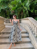 New Fashion Stylish Floral High-waisted Spaghetti Strap Dress HZ1024